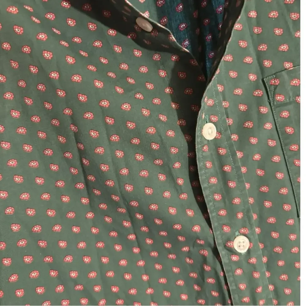 J. Crew Men's Green Button Down Slim Shirt with Geometric Pattern Size Small
